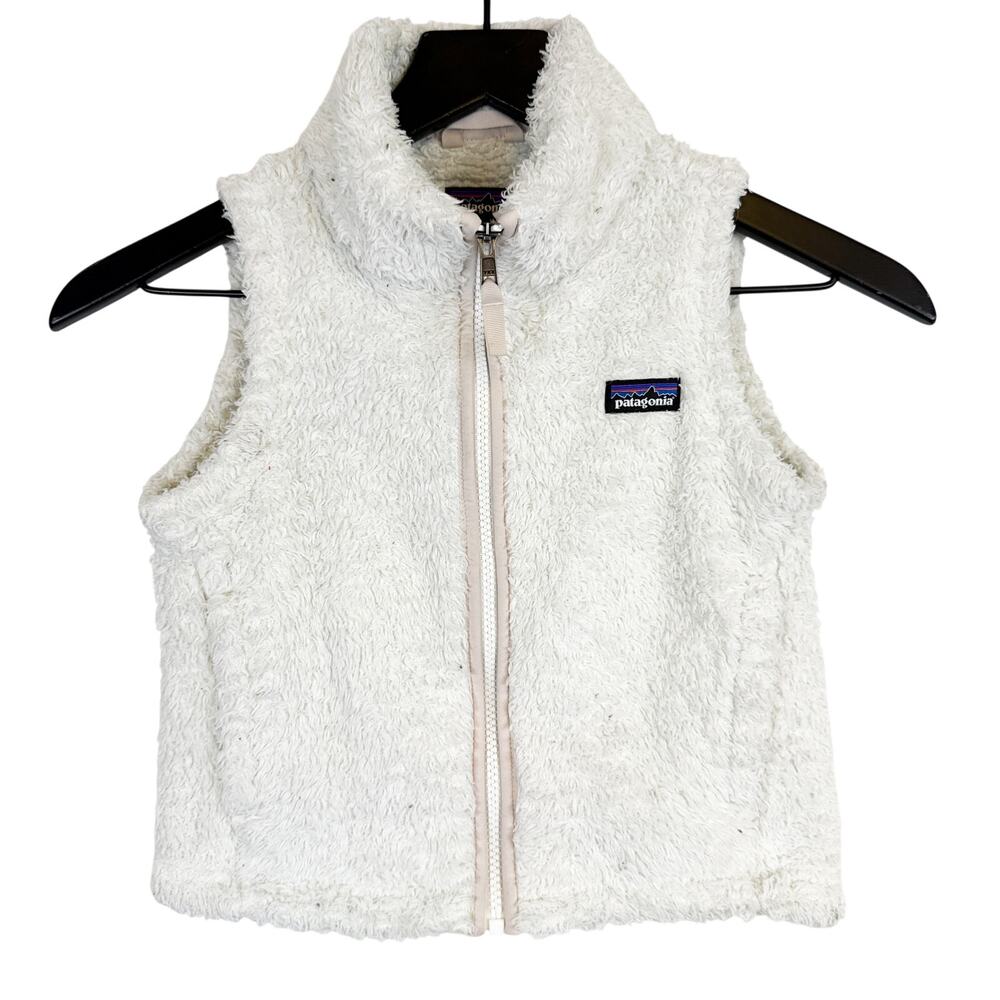 Patagonia Girls Los Gatos Plush Fuzzy Vest White FLAWS- XS 5-6